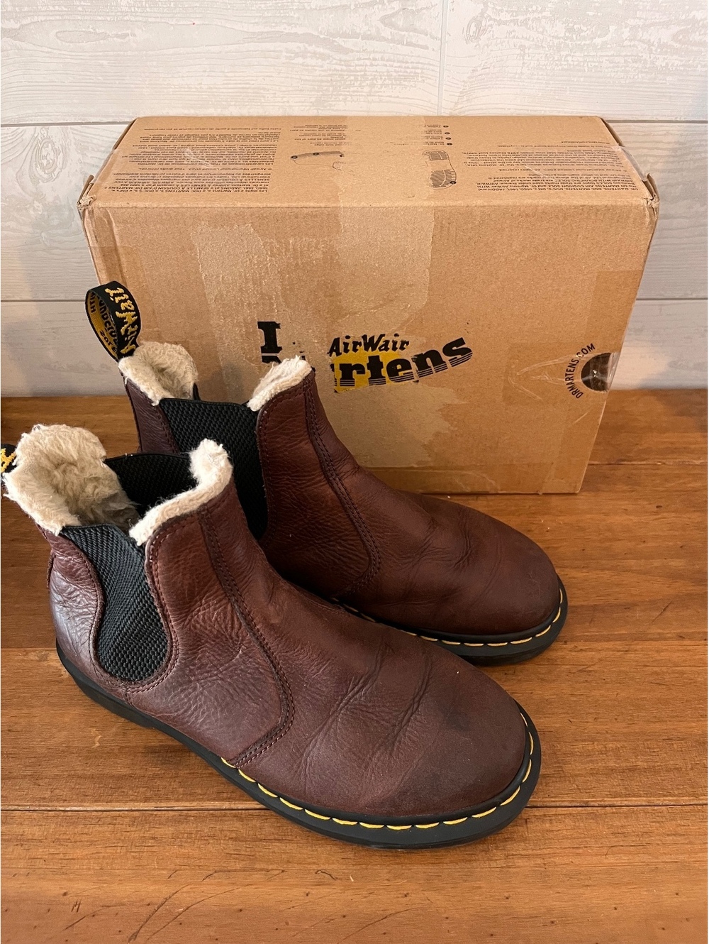 Dr. Martens 2976 Faux Fur-Lined Leather Chelsea Boots Cask Brown Women's US 7